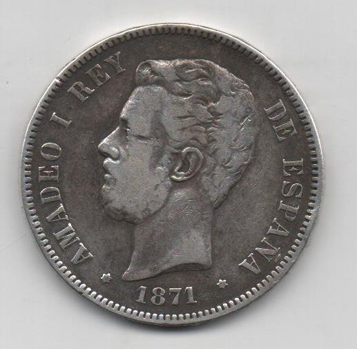 AMADEO I DEL AÑO 1871 *71 DE 5 PESETAS